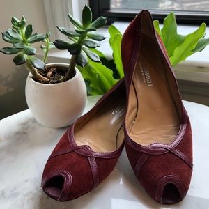 Bruno Magli Burgundy Suede Peep Toe Flat